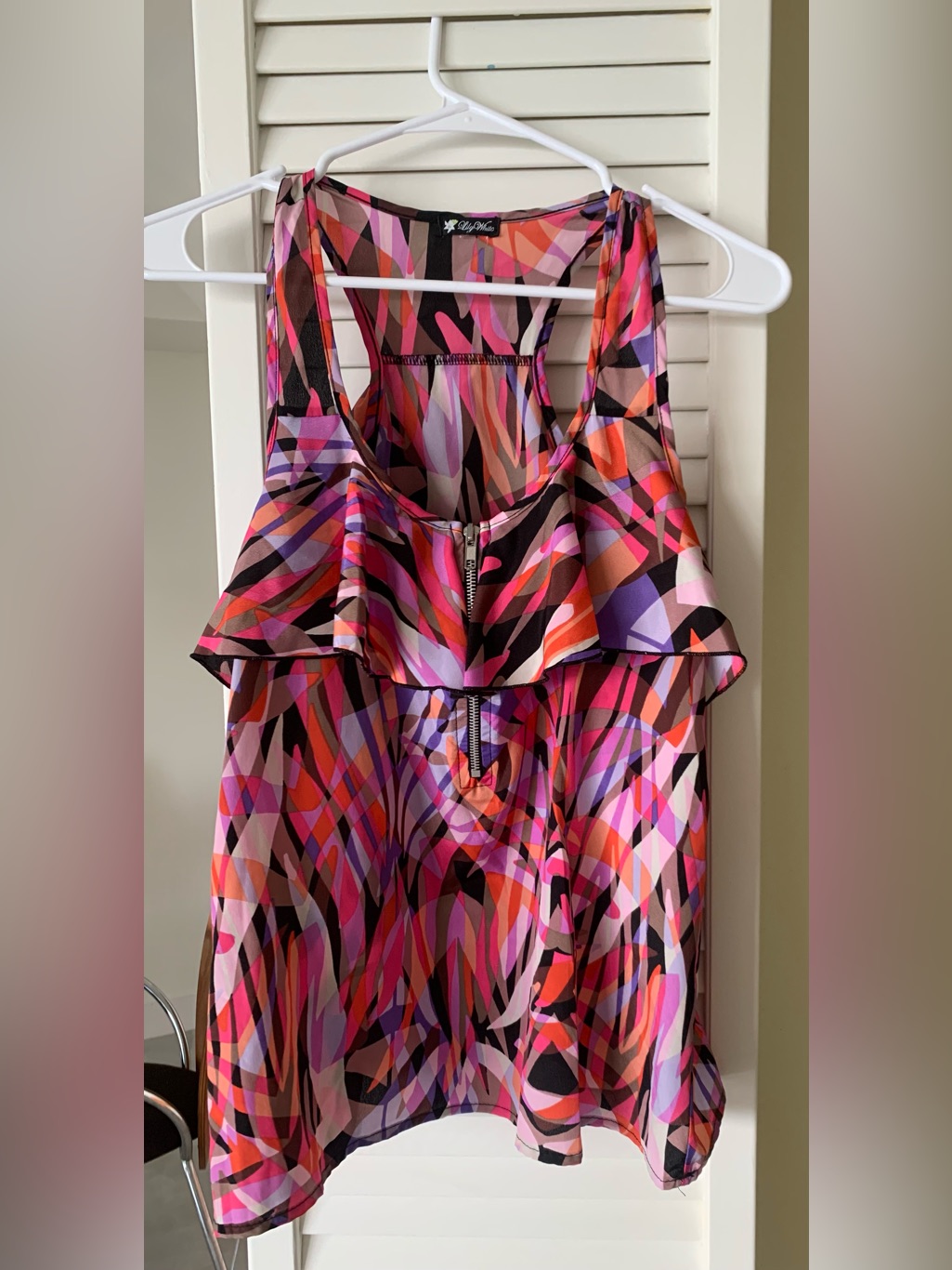 Pink Orange Purple Printed Ruffle Tank Top